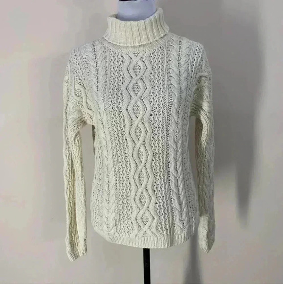 Vintage Yorkshire Knitting Company Cable Knit Fisherman Turtleneck Sweater - Picture 1 of 8